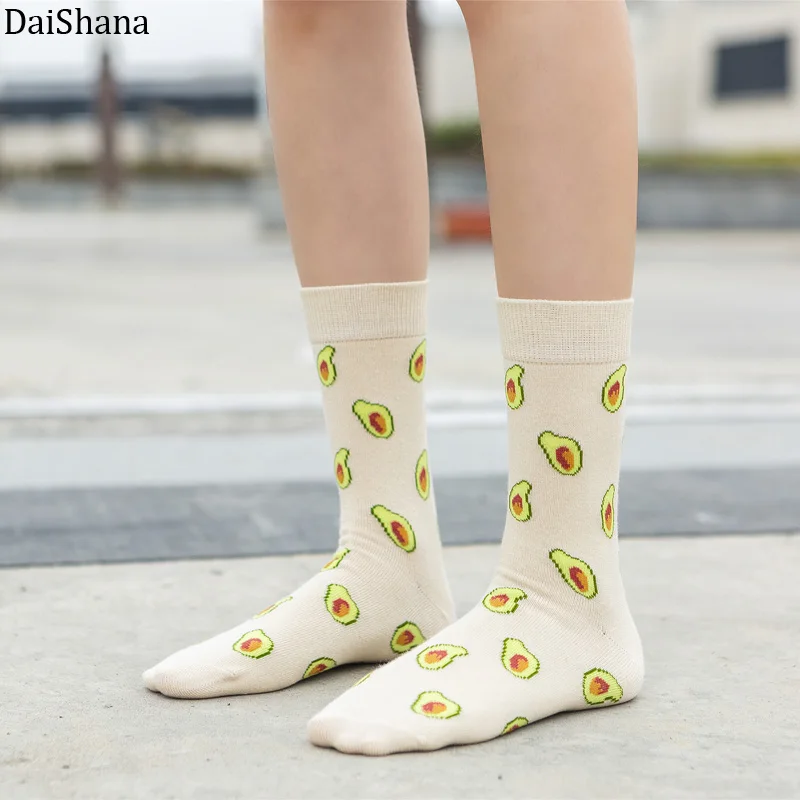 

1Pairs Women Socks Funny Cute Cartoon Fruits Banana Avocado Lemon Egg Cookie Donuts Food Happy Colorful Novelty Skateboard Socks