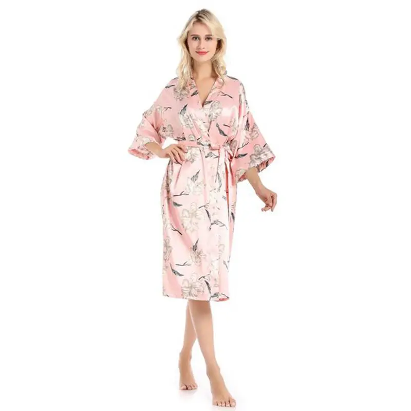 

Dressing gown pajamas V-neck home service ladies simulation silk nightgown sexy print ladies pajamas nightdress