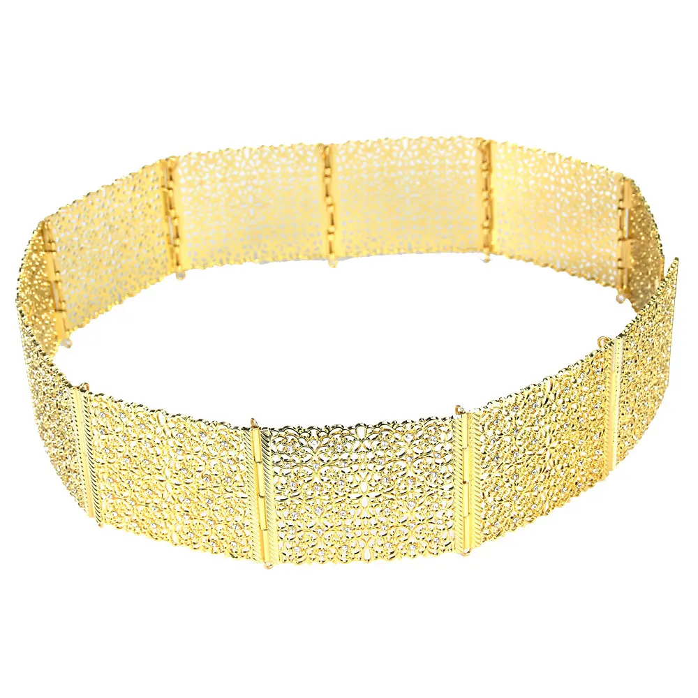 Sunspicems Fashion Wedding Dress Belt for Women Gold Silver Color Wide Metal Waist Chain Full Rhinestone Caftan Jewelry Gift