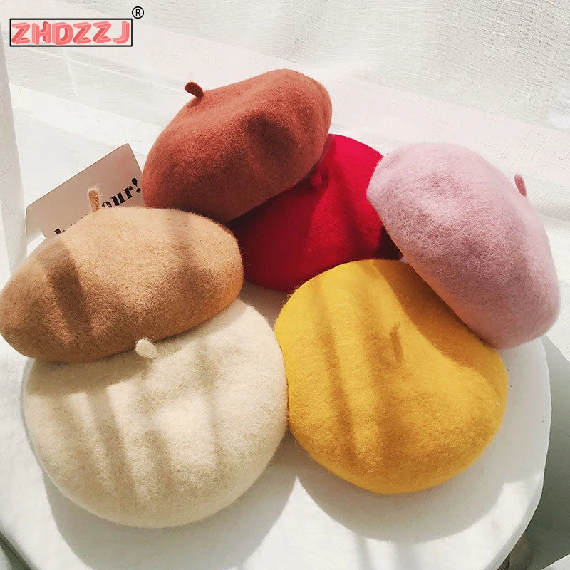 Шерстяной берет женские зимние шапки для женщин плоская кепка вязаные 100%