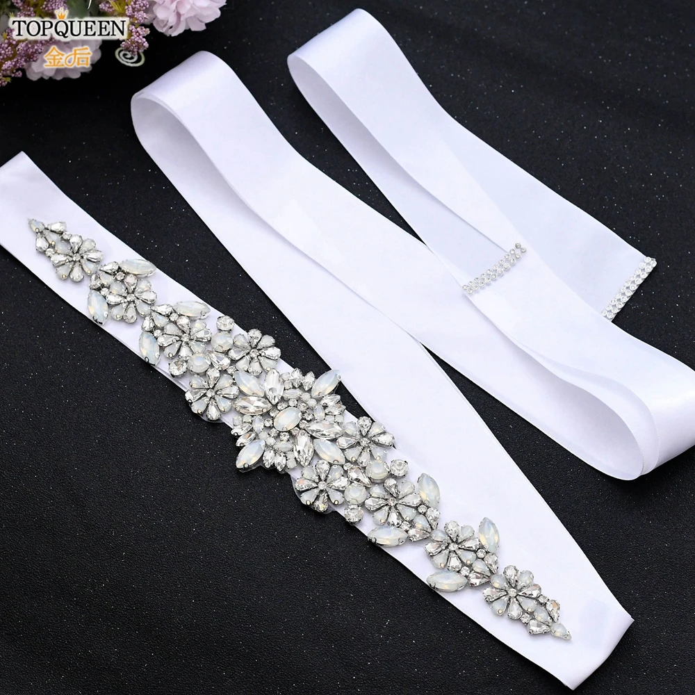 TOPQUEEN S325-P Opal Bridal Dress Belt Crystal Rhinestones Applique Luxury Evening Prom Gown Wedding Women Decoration Sash