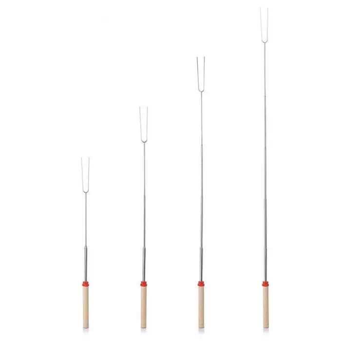 

1 Piece BBQ Telescopic Fork Stainless Steel Stick Wooden Handle Safer Roasting Skewer BBQ Tools for Home, Kitchen, Backyard BBQ