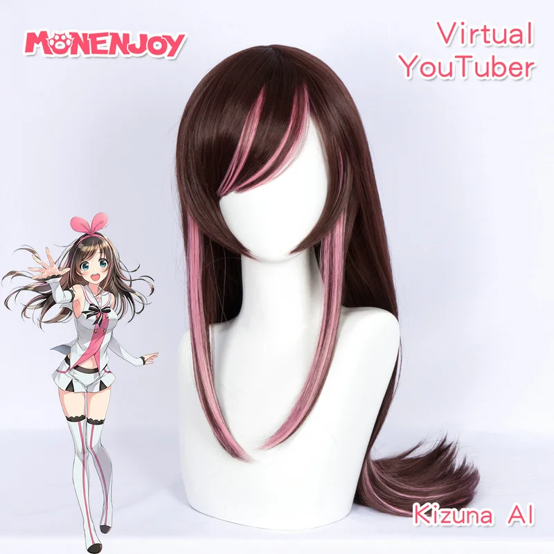 Парик для косплея Monenjoy Virtual YouTuber Kizuna AI A.I.Channel коричневый с яркими розовыми