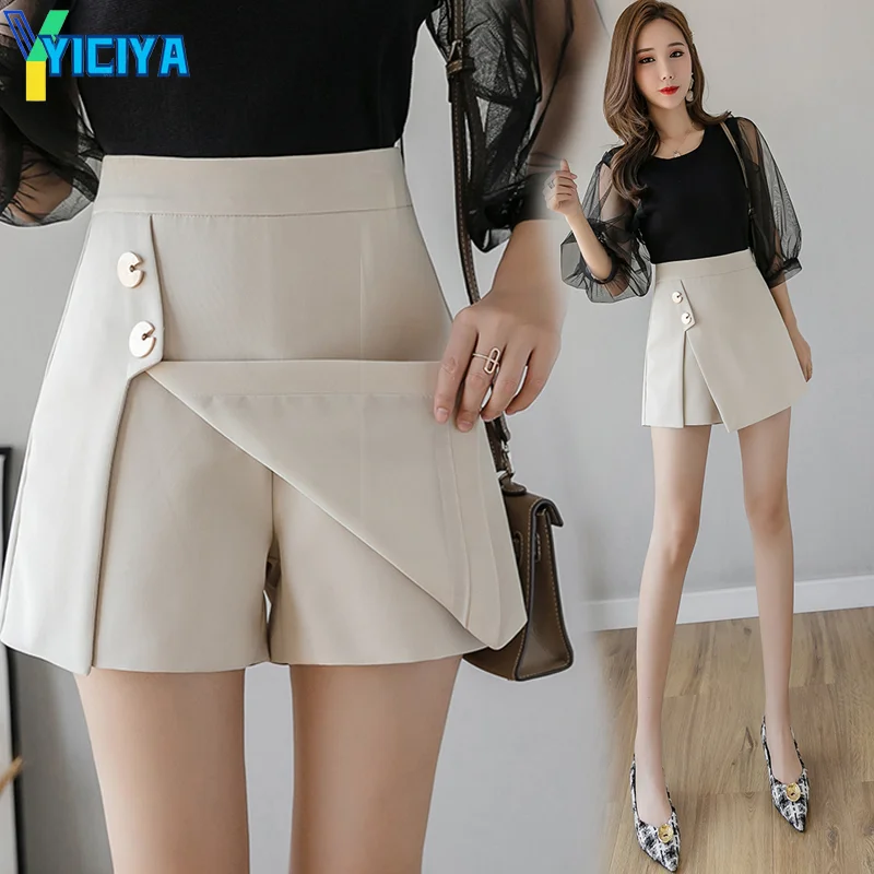 

YICIYA Irregular Women's Summer Korean Skirts Shorts With Button High Waist Casual Slim Short Skirt Femme,met,women clothing