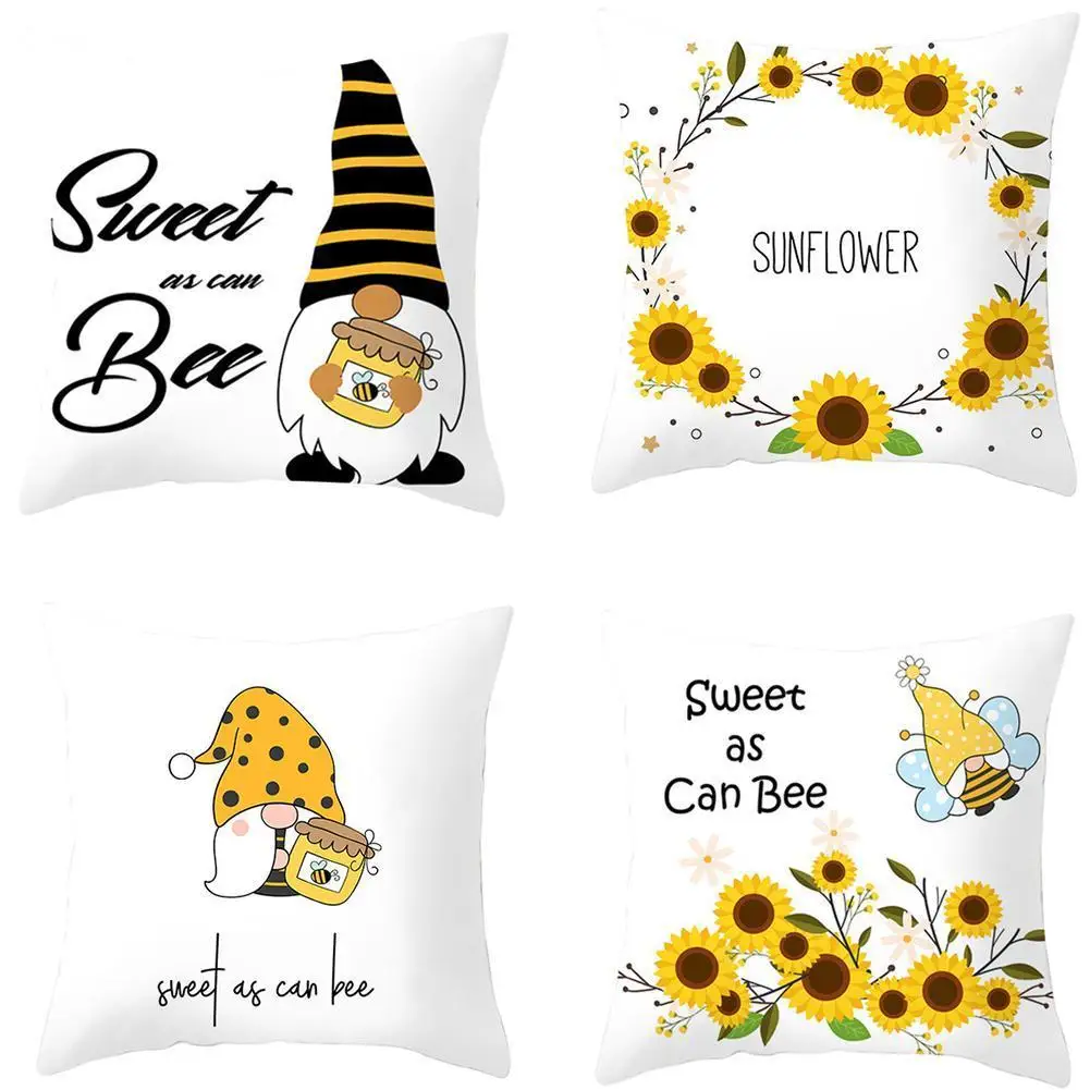 

Yellow Pillowcase Bee Festival Pillow Case Sunflower Pillow Cover Home Cushion Cover Throw Pillows For Living Room Sofa