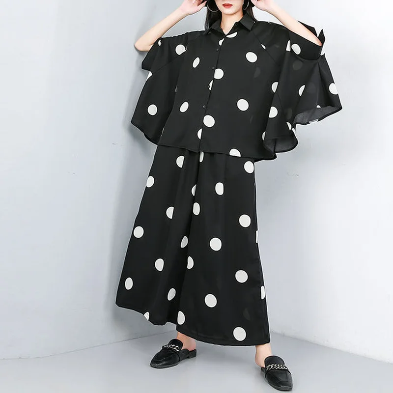 Шикарная женская шифоновая блузка с рукавом летучая мышь и широкие брюки высокой