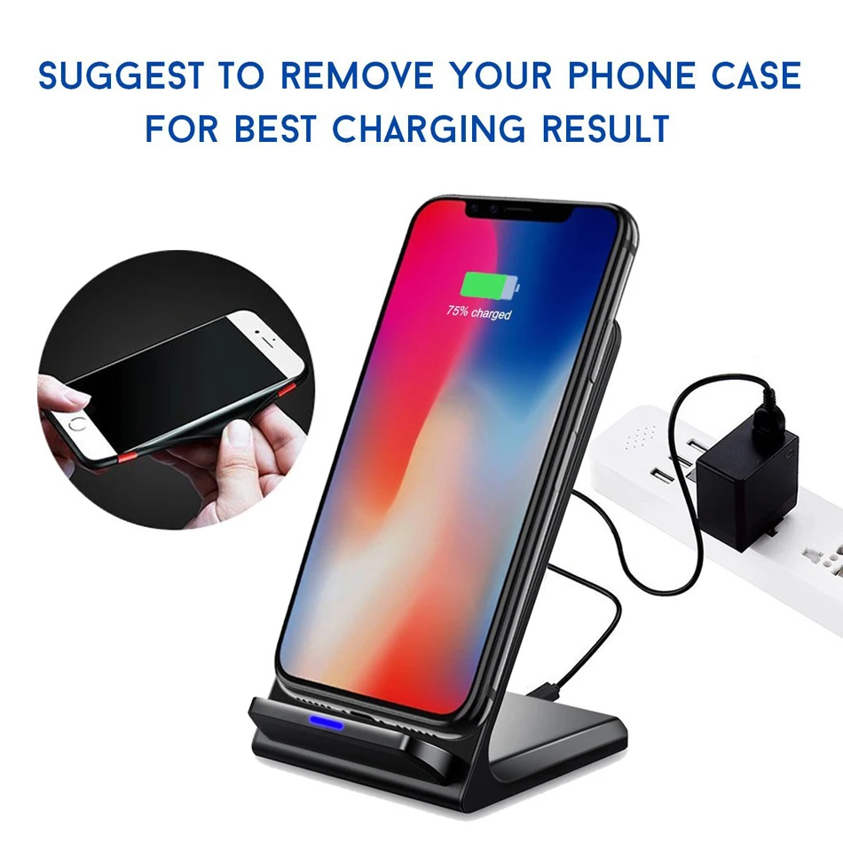 JKING 10 Вт QI Беспроводной Зарядное устройство Quick Charge 2,0 быстрой зарядки для iPhone 8 10 X samsung S6 S7 S8 2 катушки Стенд 5 V/2A& 9В/1.67A