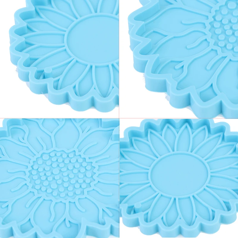 

New Blue Home DIY Crafts Kitchen Casting Tool Handcraft Art Sunflower Shape Coaster Epoxy Resin Mold Cup Mat Pad Silicone Mould