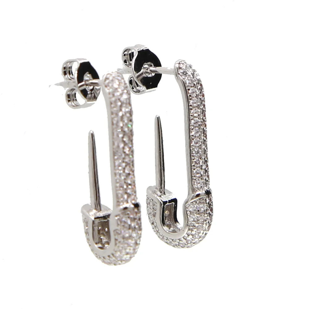 silver pin Радужные фианитовые безопасные серьги-гвоздики, Кафф, дизайн, ювелирное изделие для женщин, подарок для девушек, наполненные золотом красочные серьги для пирсинга - Окраска металла: silver pin