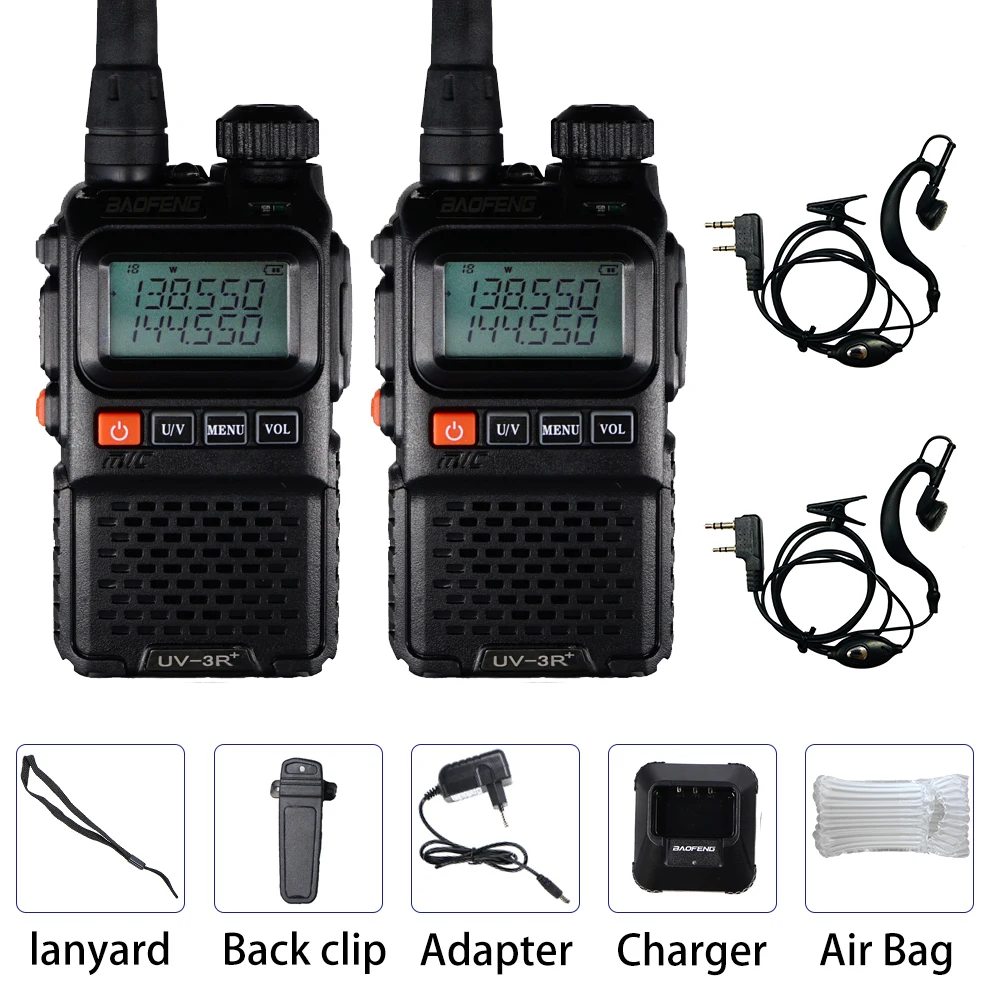 2 шт. BAOFENG UV-3R Plus двухдиапазонный беспроводной портативный CB Walkie Talkie UV3R+ домофон FM трансивер Ham Радио UV 3R двухстороннее радио - Цвет: 2PCS without Box