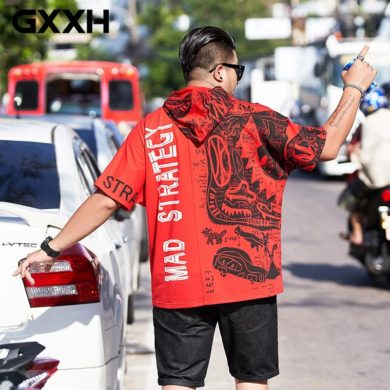 Мужская футболка с капюшоном GXXH Повседневная Уличная большого размера принтом
