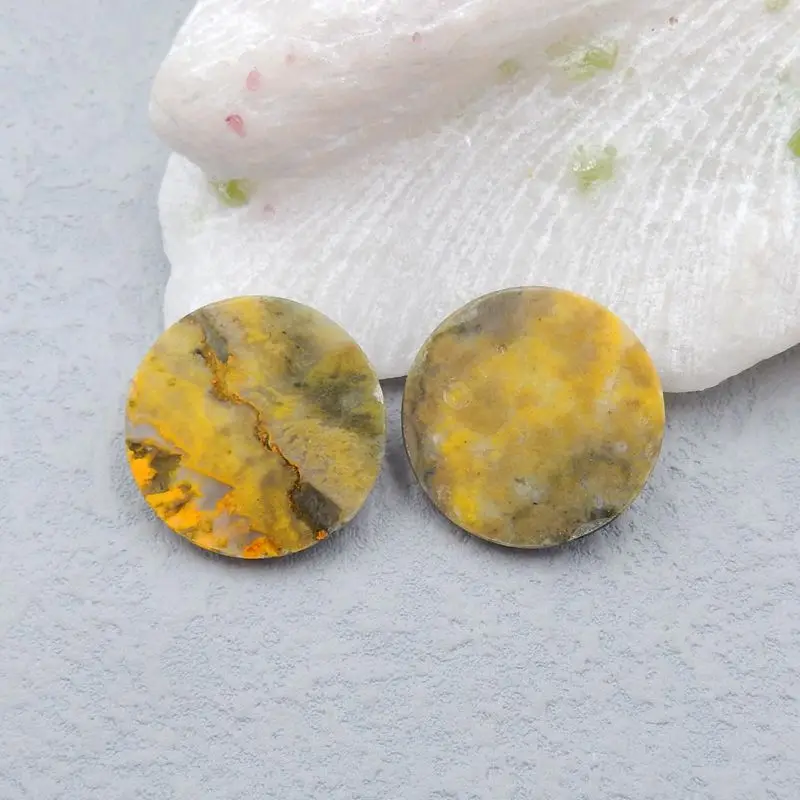 

Natural Stone Bumble Bee Stone Round Cabochon Pair,25x6mm, 12g