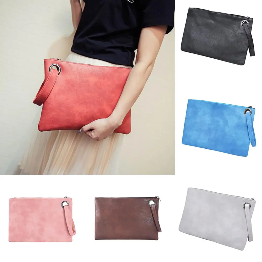 Женский однотонный клатч-конверт из искусственной кожи Большая вместительная
