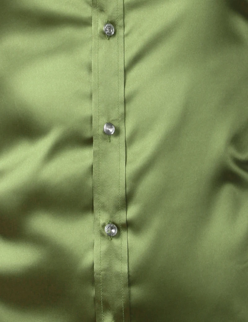 Мужская шелковая рубашка Зеленая Шелковая Рубашка из атласа Повседневная для