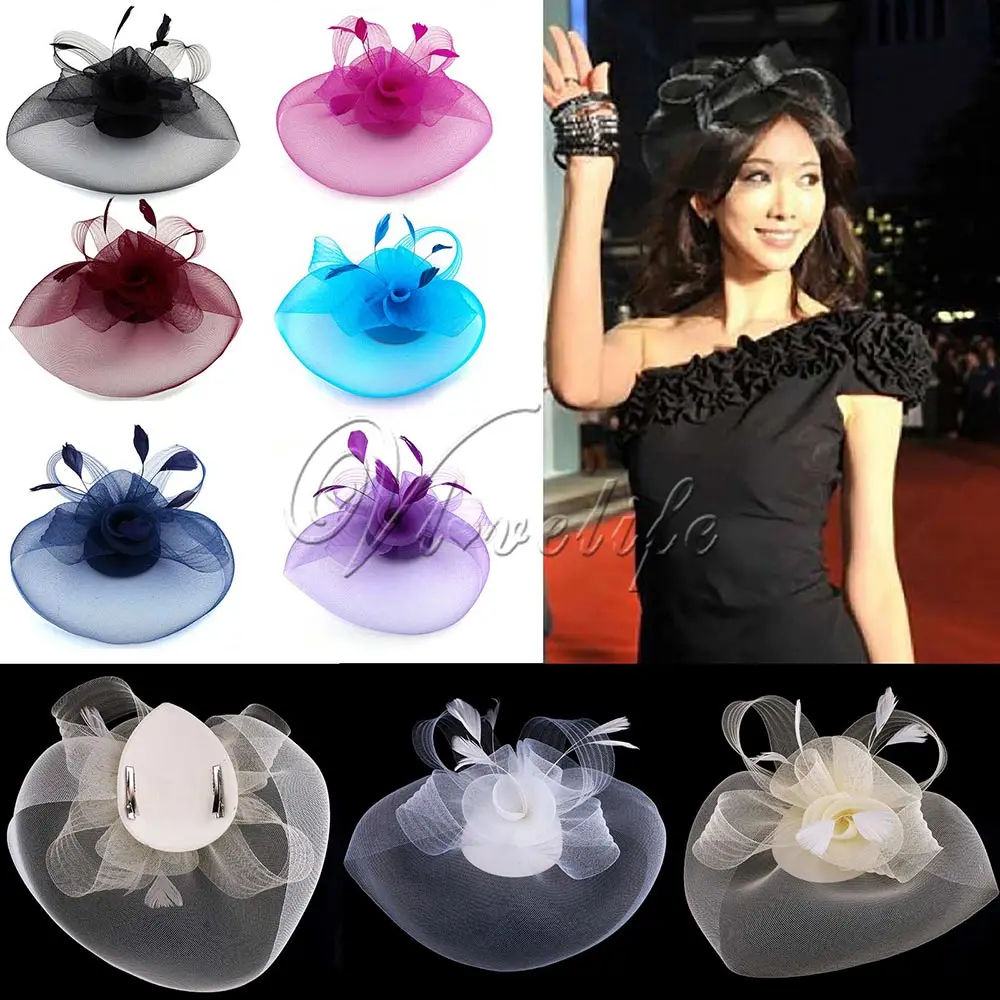 Женская вуаль высокого качества женские вечерние головные уборы пряжа перья