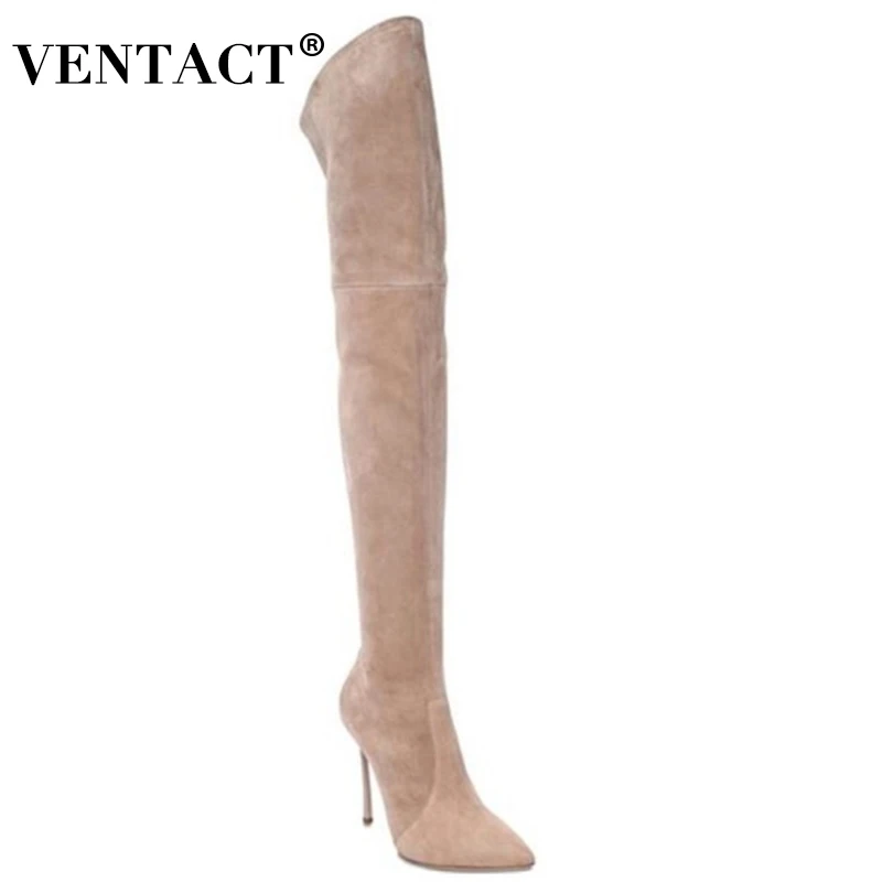 

VENTACT Size 33-43 Women Shoes Fashion Winter Over The Knee Boots Thin High Heels Flock Outdoor Daily Female Footwear