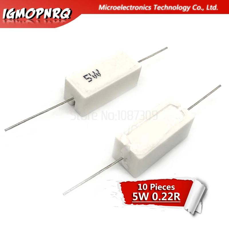 10 шт. 5 Вт 0,22 Ом Сопротивление цементу 0.22R 0.22ohm R22ohm 5W-0.22R (art.: 3a35d26337c) - 3a35d26337c