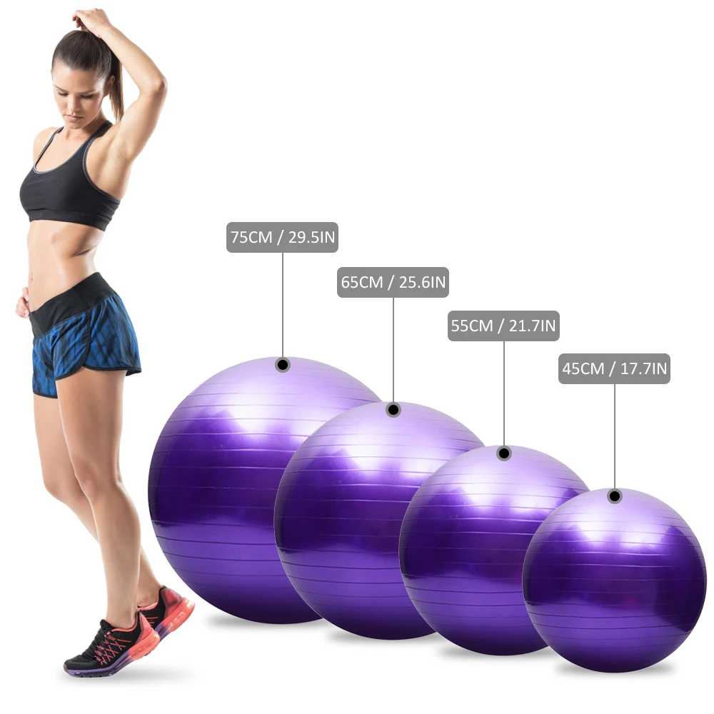 

45/55/65/75 CM Anti-burst Yoga Ball Stability Thickened Balance Ball Pilates Barre Physical Fitness Exercise Ball Gift Air Pump