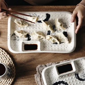 Japanese Style Ceramic Porcelain  Dumplings Dishware Restaurant Square  Round Sauce Vinegar Dish Tableware Ceramic Plate