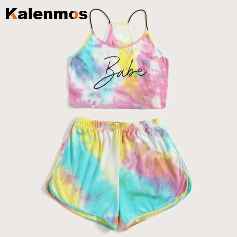 Женский костюм двойка с принтом KALENMOS повседневный летний укороченный топ