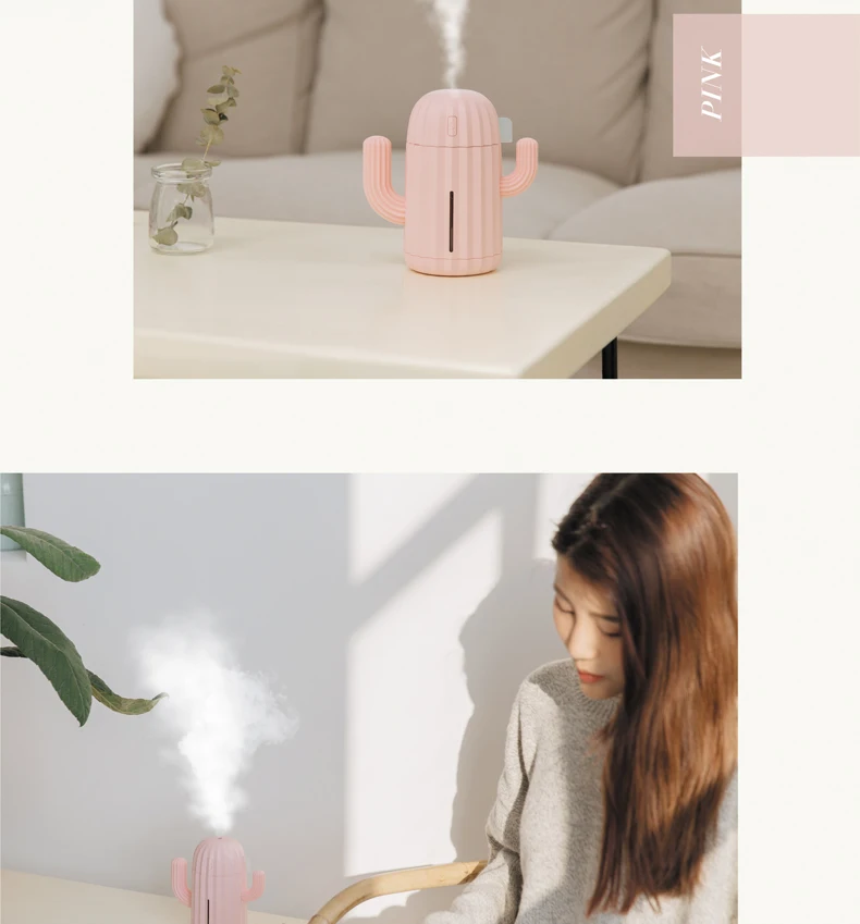 340ML USB Ultrasonic Air Humidifier Cactus Timing Aromatherapy Oil Diffuser Essential Mist Maker Fogger Mini Aroma Atomizer