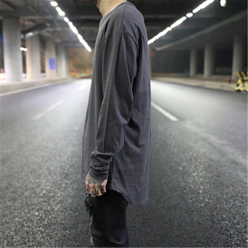 

Oversize Men Cotton Tshirt Tops Tees Long Sleeve Solid Casual RO High Street Vintage T-Shirts Hip Pop Camisetas Hombre
