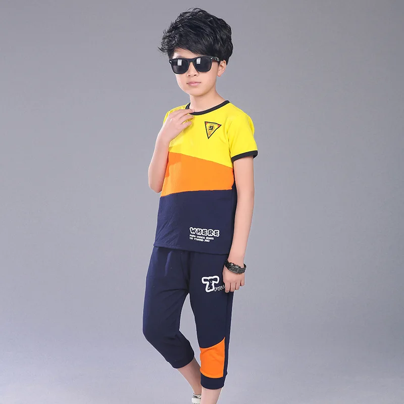 Летний костюм для мальчиков футболка с коротким рукавом + штаны на возраст 4 7 9 11