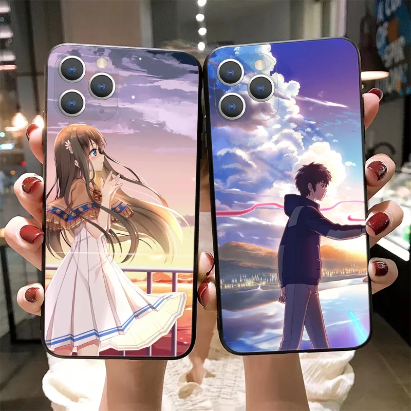 Romantic anime couple Phone Case for iPhone 13 Pro Max 12 11 Pro Max mini XR XS 8 7 6 Plus SE 5 Anti-fall Silicone case
