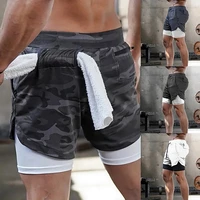 2021 mens shorts sports camouflage running shorts short homme 2 in 1 quick drying double gym jogging sports workout short