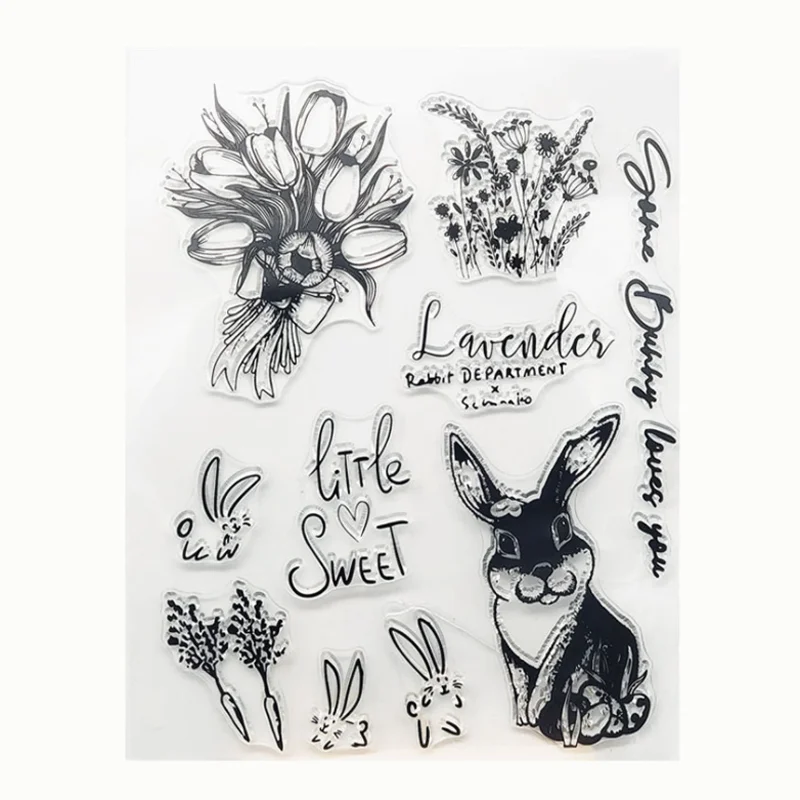 

Bunny Bouquet Transparent Silicone Stamp DIY Scrapbooking Rubber Coloring Embossed Diary Decoration Template Reusable 14*18cm