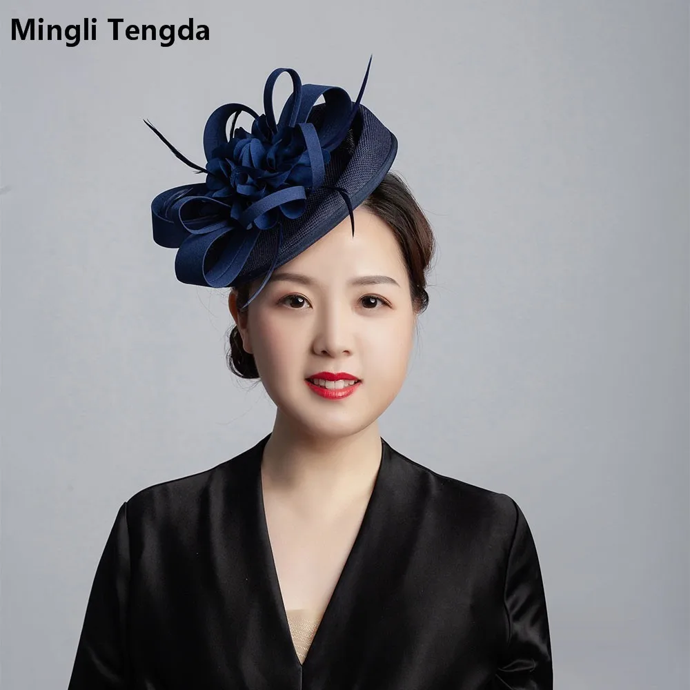 Mingli Tengda головной убор невесты колпак декоративный Свадебная шляпка фотография Cambric шляпа Свадьба темно-синий/белый/зеленый Свадебные аксессуары тиара
