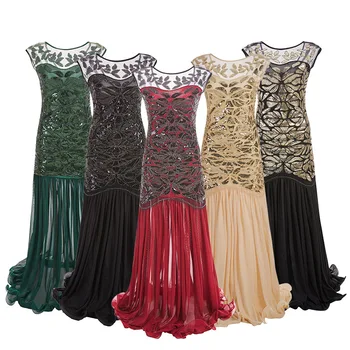 2022 Best Sell Women 's Party Dress 1920s Black Sequin Gatsby Maxi Long Evening Prom Dress S-XL