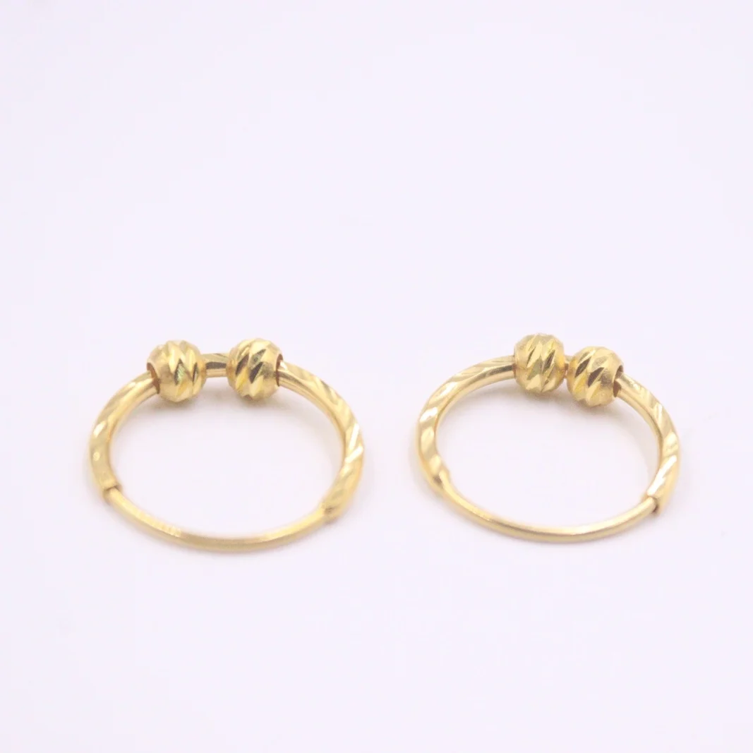 

999 24K Yellow Gold Earrings For Women Real Gold Carved Beads Female Love Wedding Gold Earrings 13mmDia Mother Gift