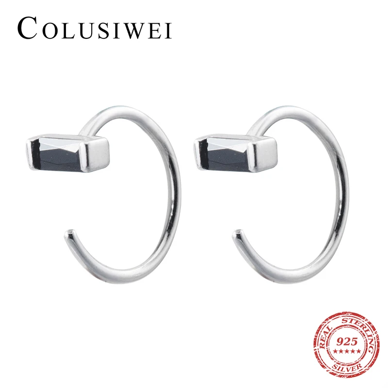 

Colusiwei New Arrival Fashion 925 Sterling Silver Minimalism Rectangle Hoop Earrings for Women Black White CZ Geometri Earrings