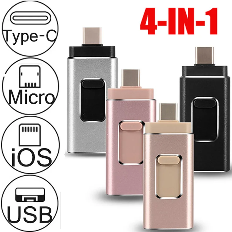 

USB флеш-накопитель, первая Флешка 4 в 1 для iPhone/IOS/Type-C/Android/PC, флеш-накопитель 128 ГБ, usb 3,0