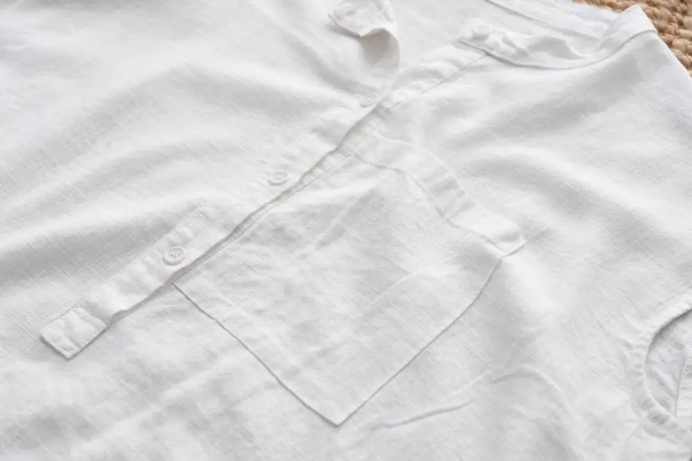 

summer cotton and linen women's new loose stand collar linen top women's shirt T-shirt