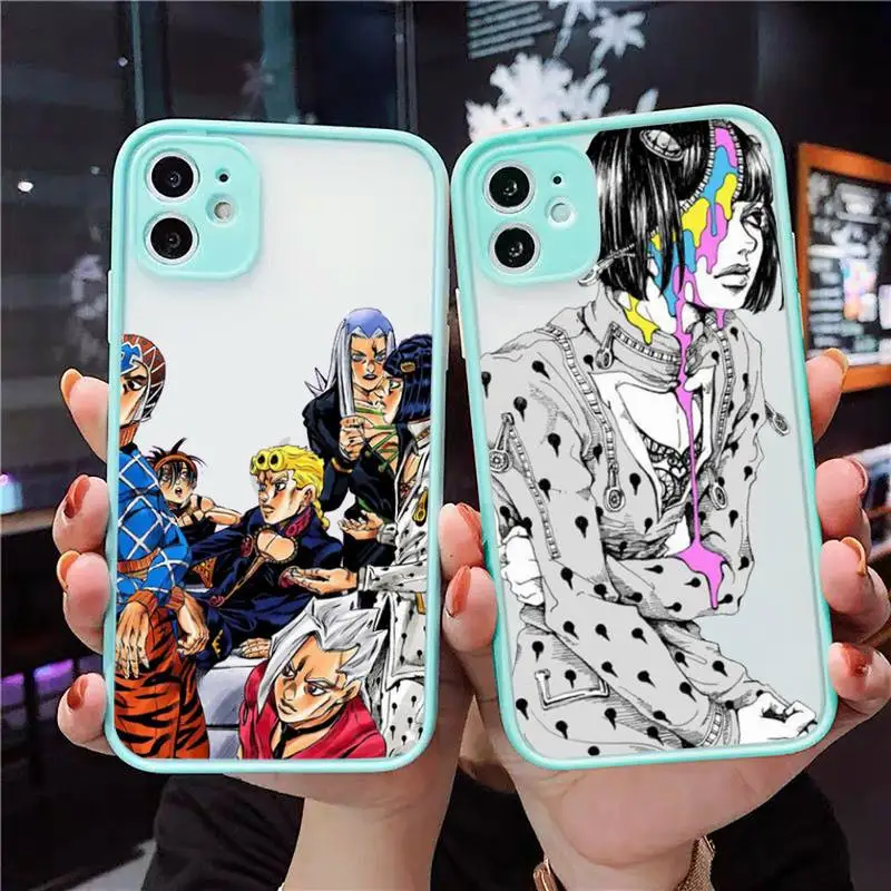 

Jojo Anime Bizarre Adventure Phone Case For iPhone 12 11 Mini Pro XR XS Max 7 8 Plus X Matte transparent blue Back Cover