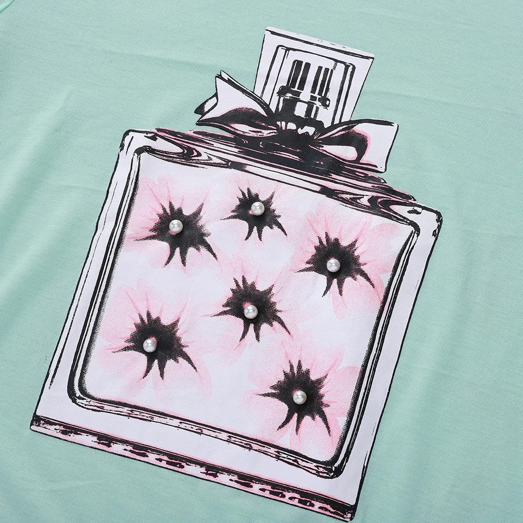 2019 Summer Perfume Printed Round Neck Short Sleeve Tees Women Casual T-Shirt Tops and Shirt | Женская одежда