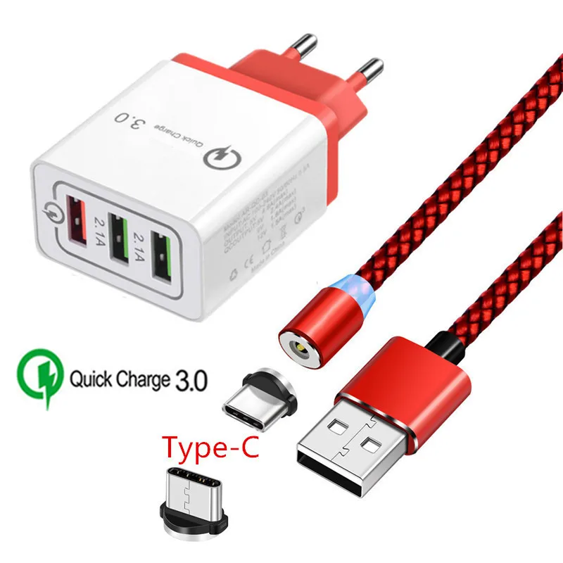 Магнитный USB кабель QC 3 0 быстрое зарядное устройство типа C зарядный провод для