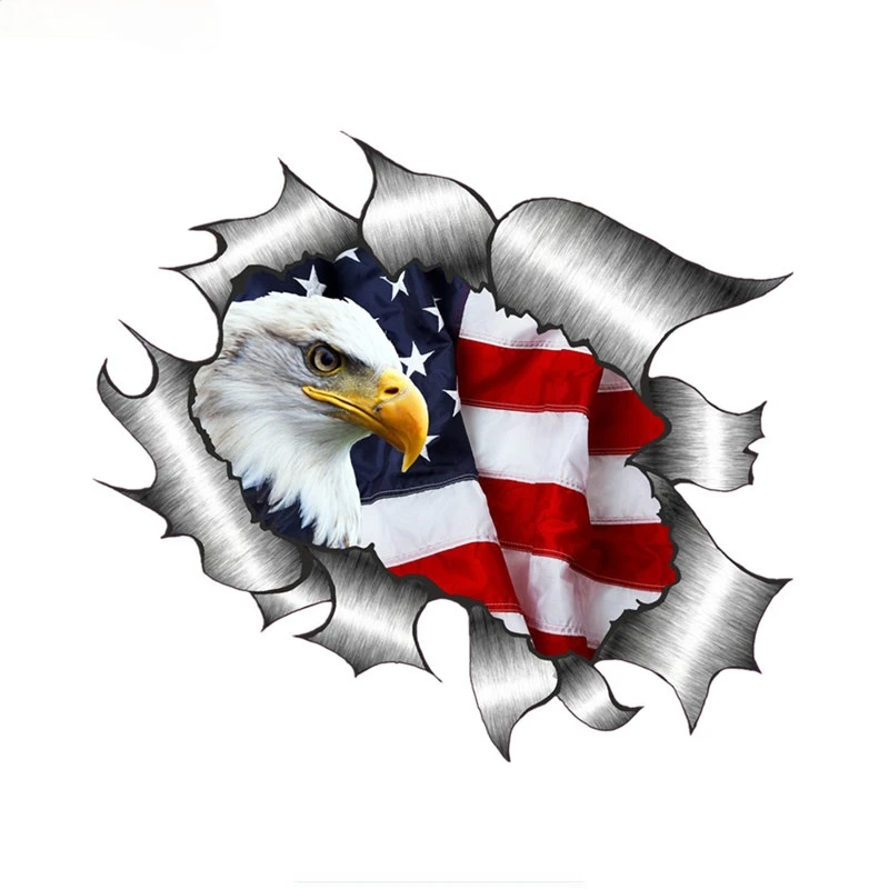 

15cmX15cm Personality Creativity Ripped Torn Metal Design with American Bald Eagle Us Flag Motif External Vinyl Car Sticker