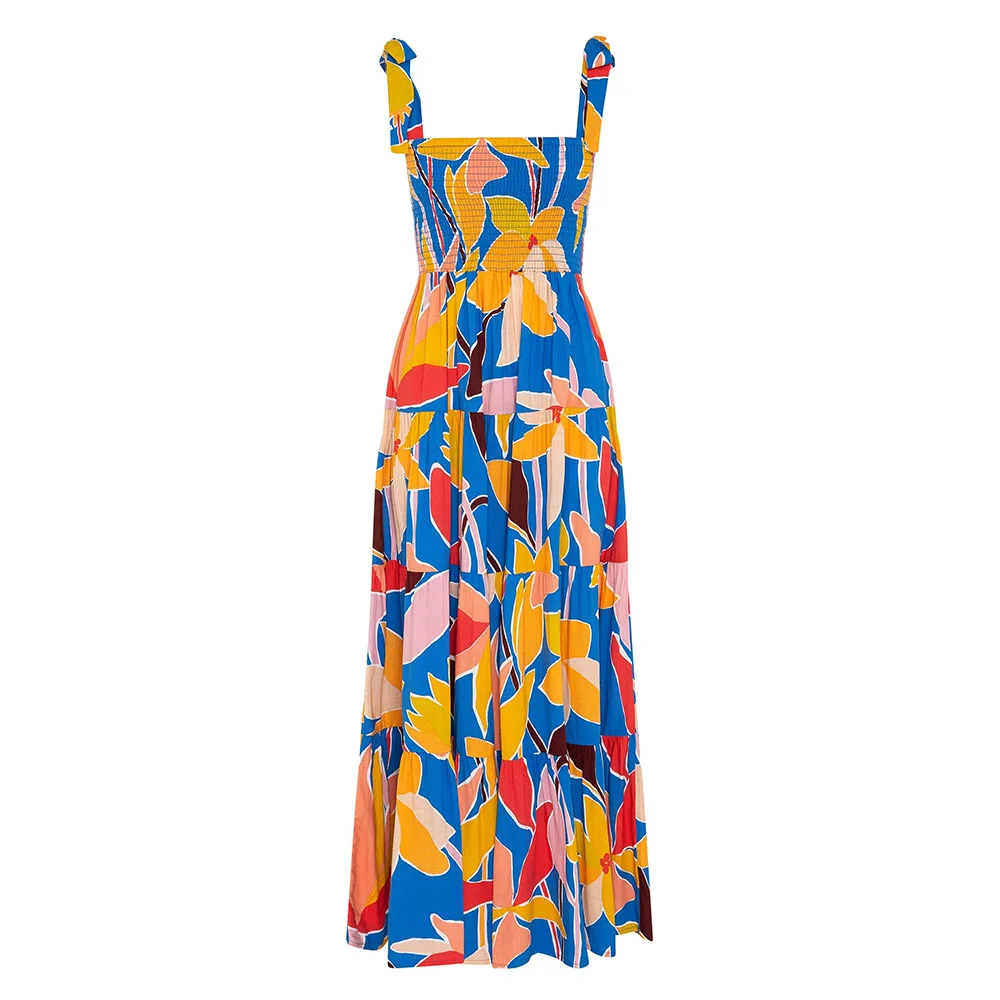 

Womens Spaghetti Strap Dress Polka Dot Strapless Sundress Boho Floral Printed Lace Up Sleeveless Backless Beachwear Maxi Dresses