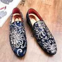 mens shoes fashion personality high end solid color imitation suede sequin applique low heel comfortable casual loafers zq0358
