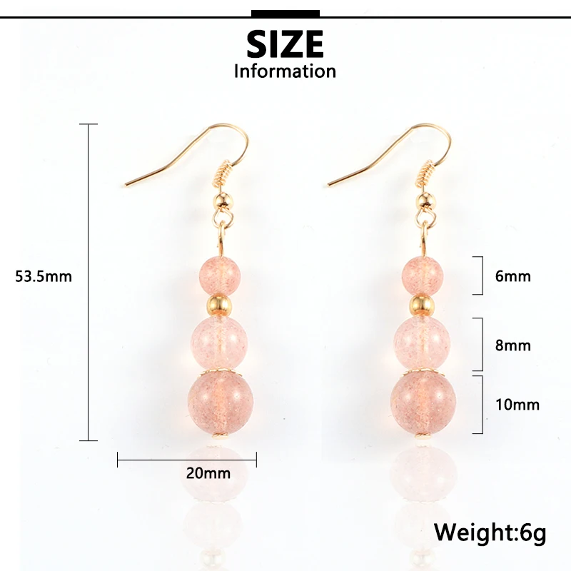 Fashion Women Natural Stone Earrings 6 8 10mm Purple Pink Crystal Beads Long Dangle Hook Drop Earring Jewelry Gifts For | Украшения и
