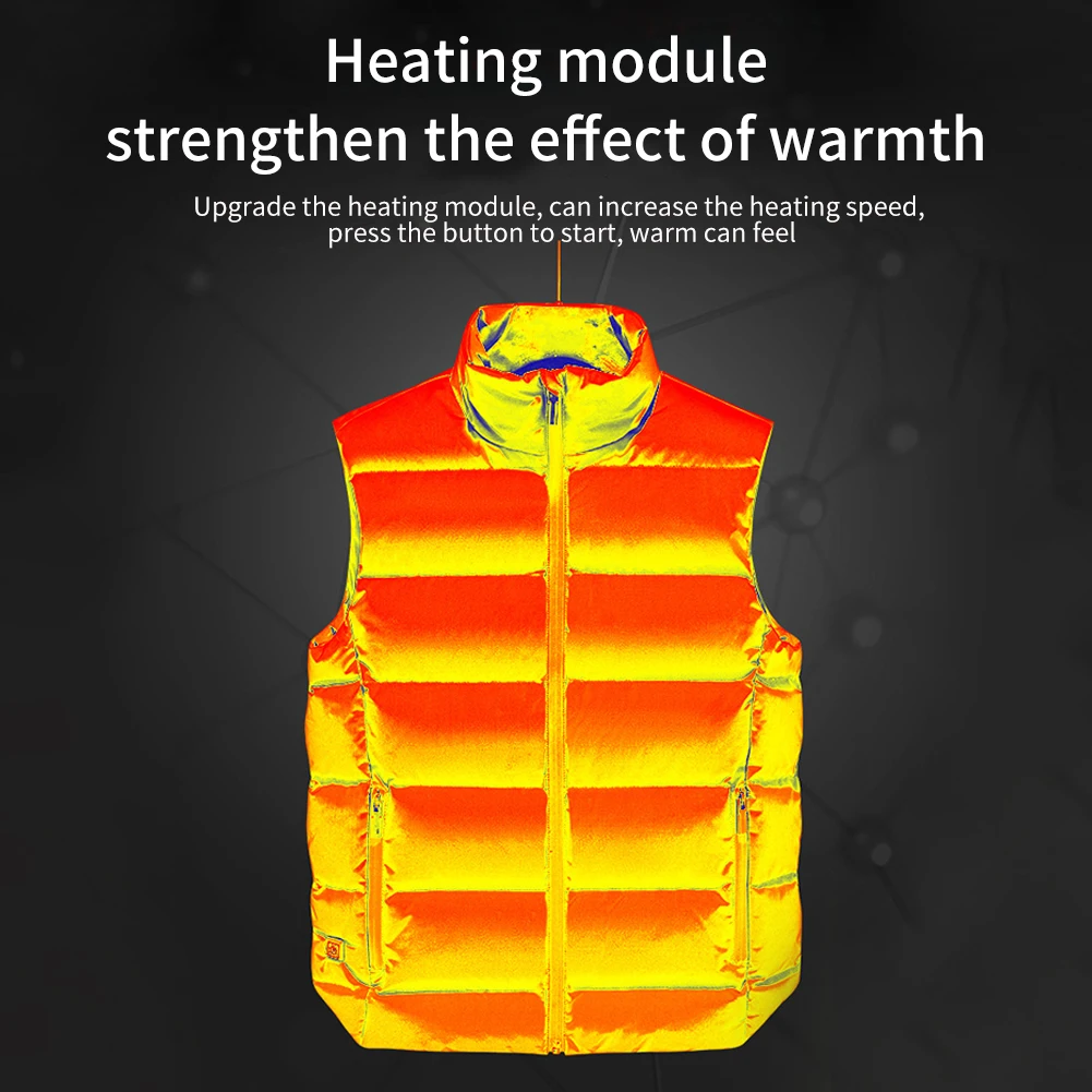 

Men Heated Vest Soft Lightweight Hiking Cotton Blend Body Warmer Outdoor Sports Washable Heating Pad Winter Warm USB Charging