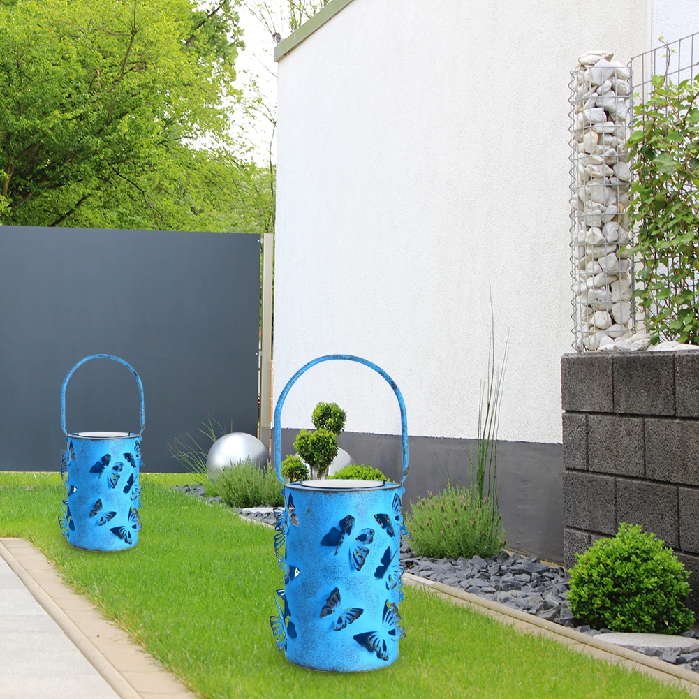 

Outdoor Wrought Iron Hollow Lantern Light LED Solar Lantern Light Butterfly Projection Hanging Lamp Waterproof Garden Decoration