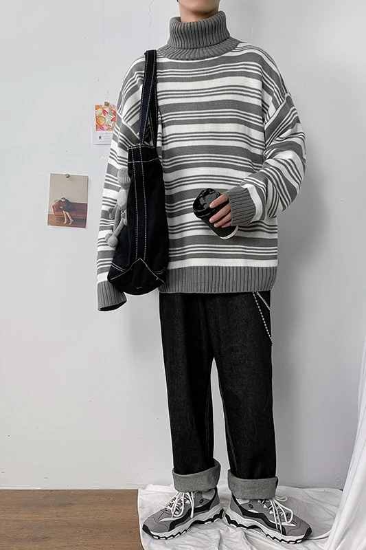 2019 осенне-зимний мужской свитер в полоску парные свитера серого/синего цвета |