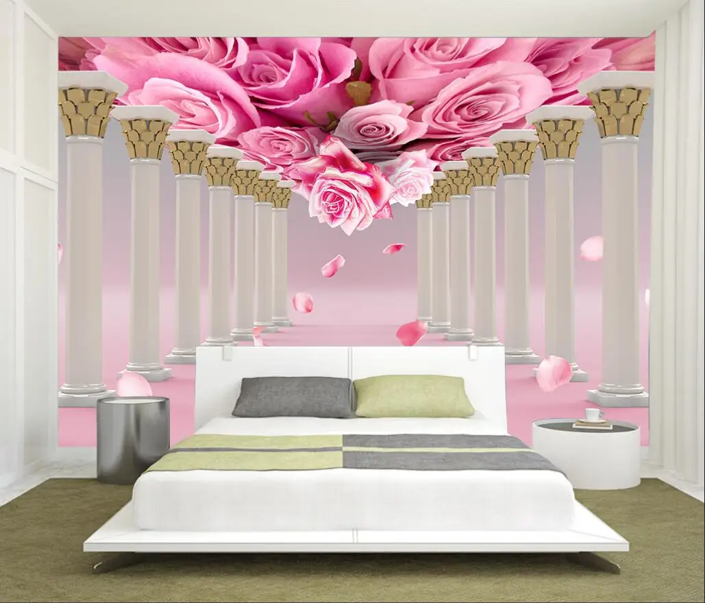 Пользовательские обои римская колонна розовая роза роспись расширение