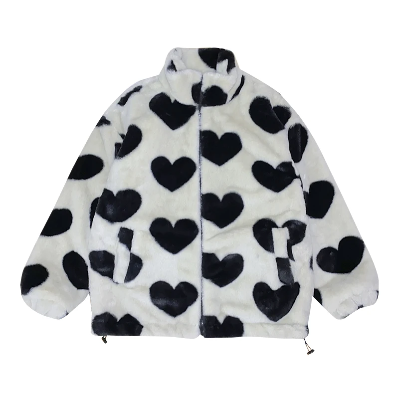 

New Spring Vintage Women Jacket Harajuku Kawaii Love Wool Wool Plush Overcoat Female Long Sleeve Loose Thickening Sweet Coat