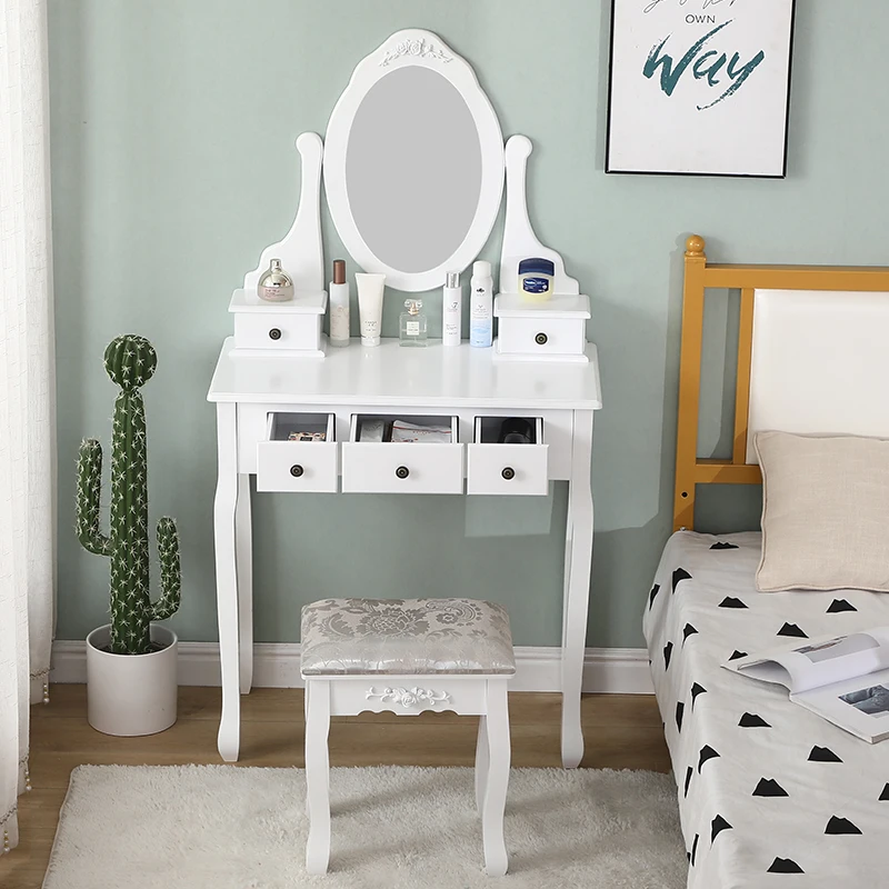 

Современный деревянный туалетный столик, набор для макияжа с зеркалом, домашний столик для спальни, туалетный столик, стул, органайзер для у...