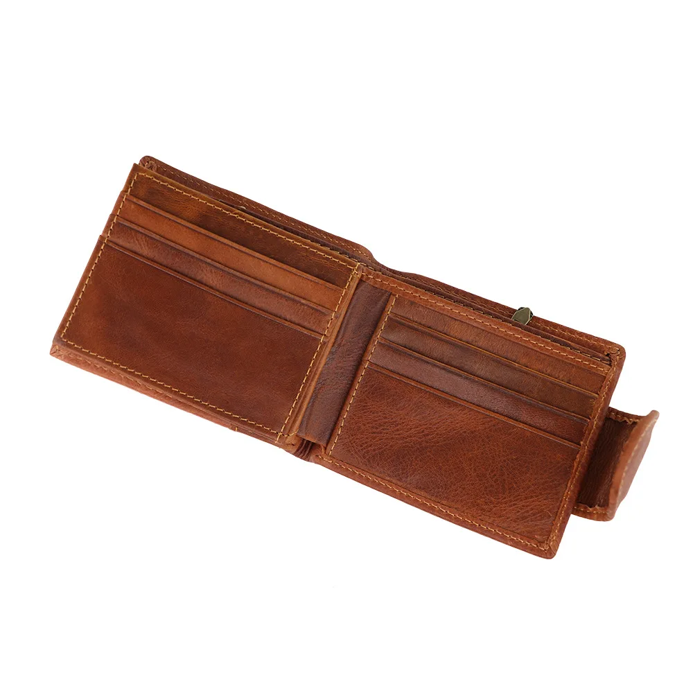 

Male Color Matching Wallet Genuine Leather Horizontal Snap Business Card Holder RFID Anti Theft Purse Wallet Men High Quality